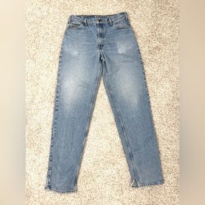 Levi’s 550 Orange Tab Vintage Light Wash Jeans Distressed Side Slit Hem W34